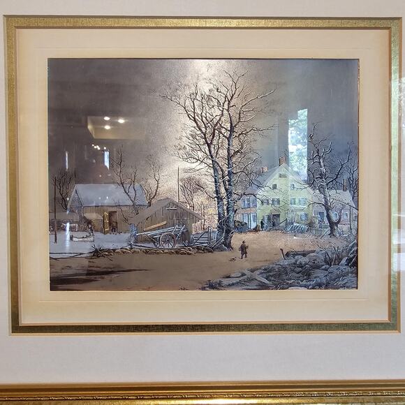 1960s Foil Currier and Ives  "Winter in the Country: A Cold Morning" - Picture 2 of 8